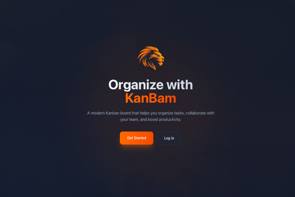 KanBam-Startseite mit Get Started und Log In.